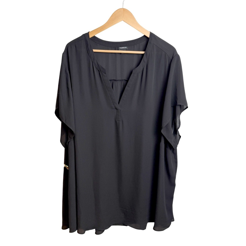 Torrid Womens Sheer Blouse 5 Plus Flutter Sleeve Black V-Neck Tunic Top Flowy
